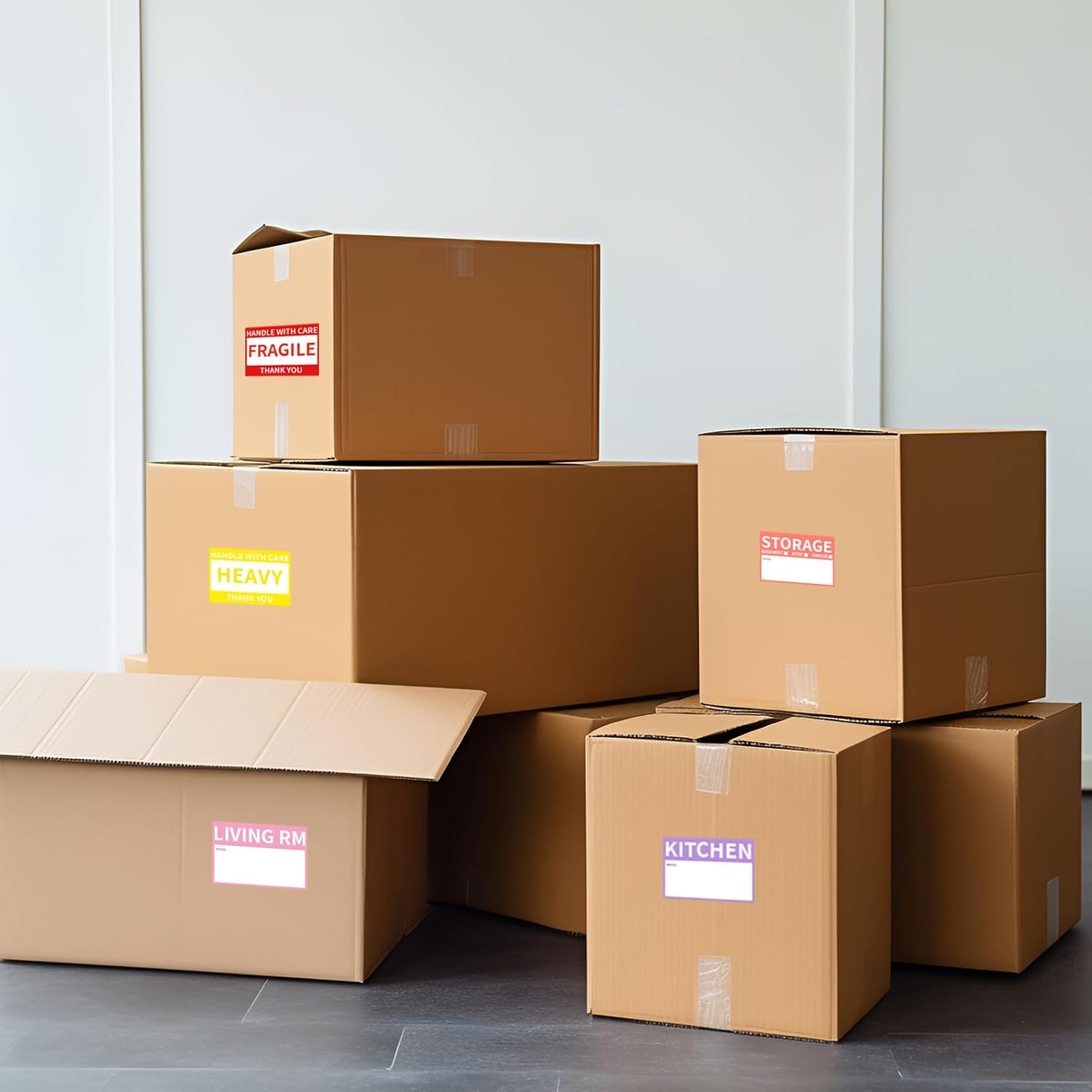Ououstate 300 Count Removable Moving Box Packing Labels - Waterproof Color-Coded Stickers for Easy Organization