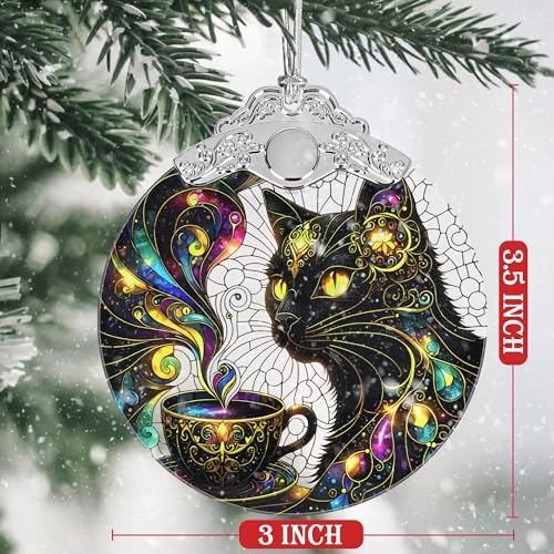 Black Cat Christmas Ornament Stained Glass Holiday Decor - Jocidea