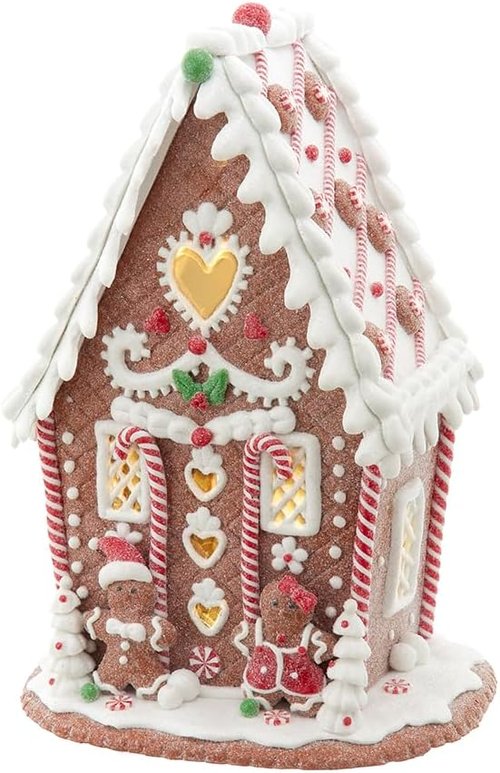 Kurt Adler LED Gingerbread House - 7.87-Inch Battery Operated Decor with Heart Design