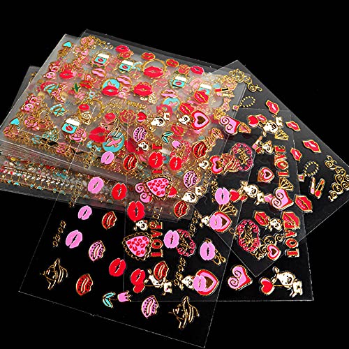 30 Sheets Valentine's Day Nail Stickers 3D Gold Heart Flower Decals