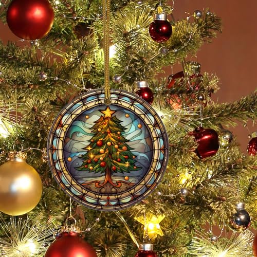 Ceramic Christmas Tree Ornament - Stained Glass Fruit Design