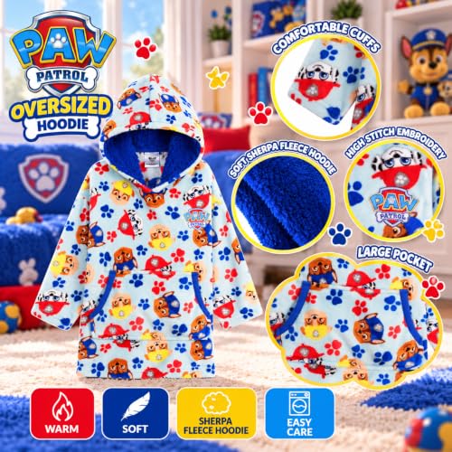 Kids Paw Patrol Blanket Hoodie with Sherpa Hood - Toddler Wearable Blanket, Blue, 2-6 Years