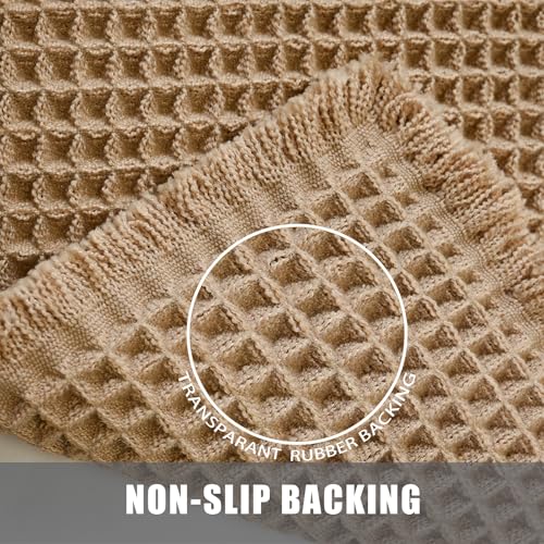 Waffle Knit Bath Mat, Non-Slip Absorbent Shower Rug - Brown, 18"x30"