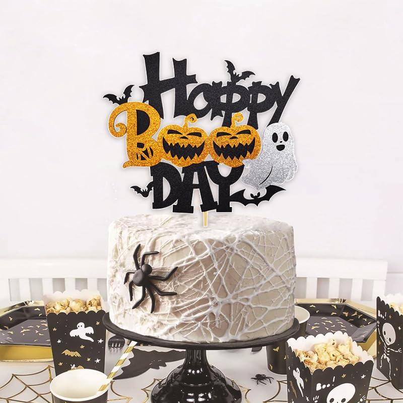 Black Glitter Happy Halloween Cake Topper Witch Pumpkin Ghost Party Decor