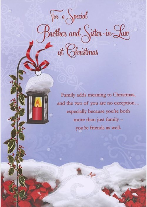 Designer Greetings Christmas Card - Candle Lantern on Shepherd Hook Stand for Brother & Sister-in-Law