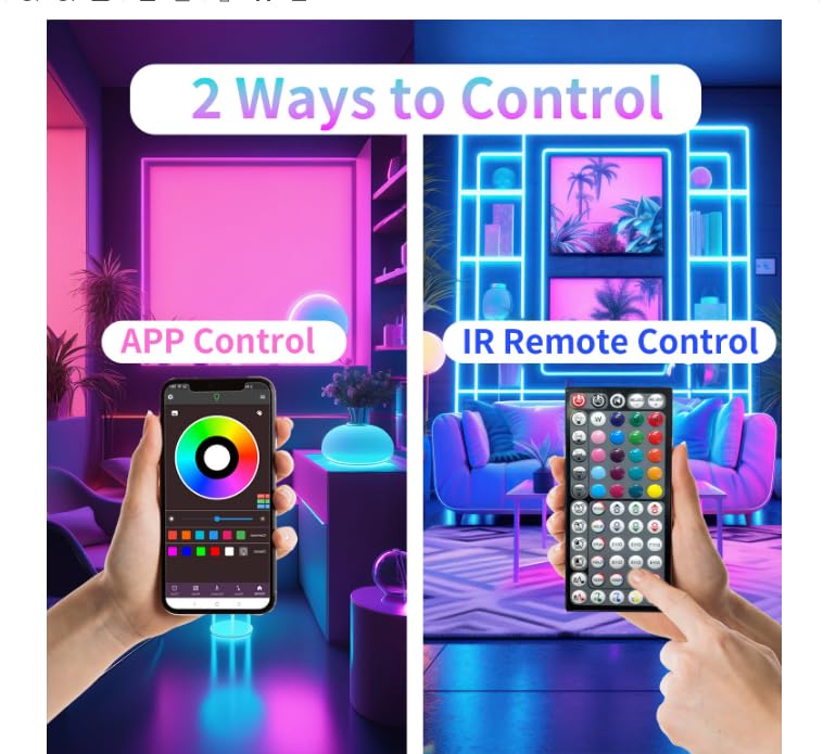 50FT RGB LED Strip Lights for Bedroom with Remote & App Control Music Sync