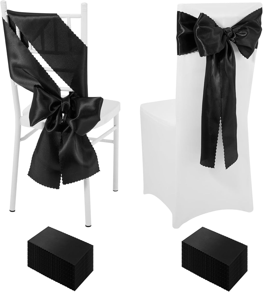 Skiennix Black Satin Chair Sashes - Upgraded 7" x 108" Bows for Weddings & Events | 50 Pack