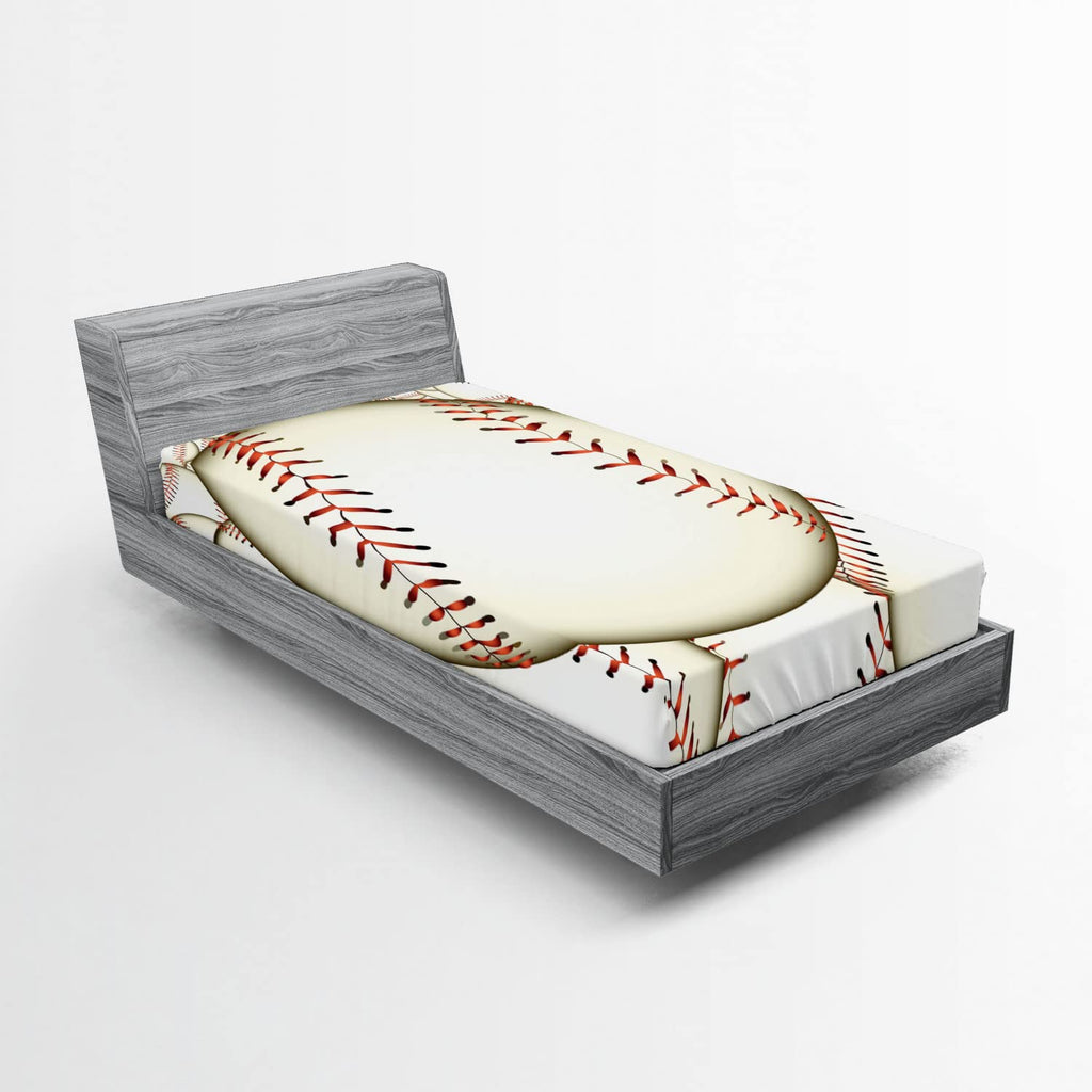 Ambesonne Baseball Fitted Sheet, Pattern of Baseball Balls Background Home Run Rules of The Game Success Score Print, Bed Cover with All-Round Elastic Deep Pocket for Comfort, Twin Size, Cream Red