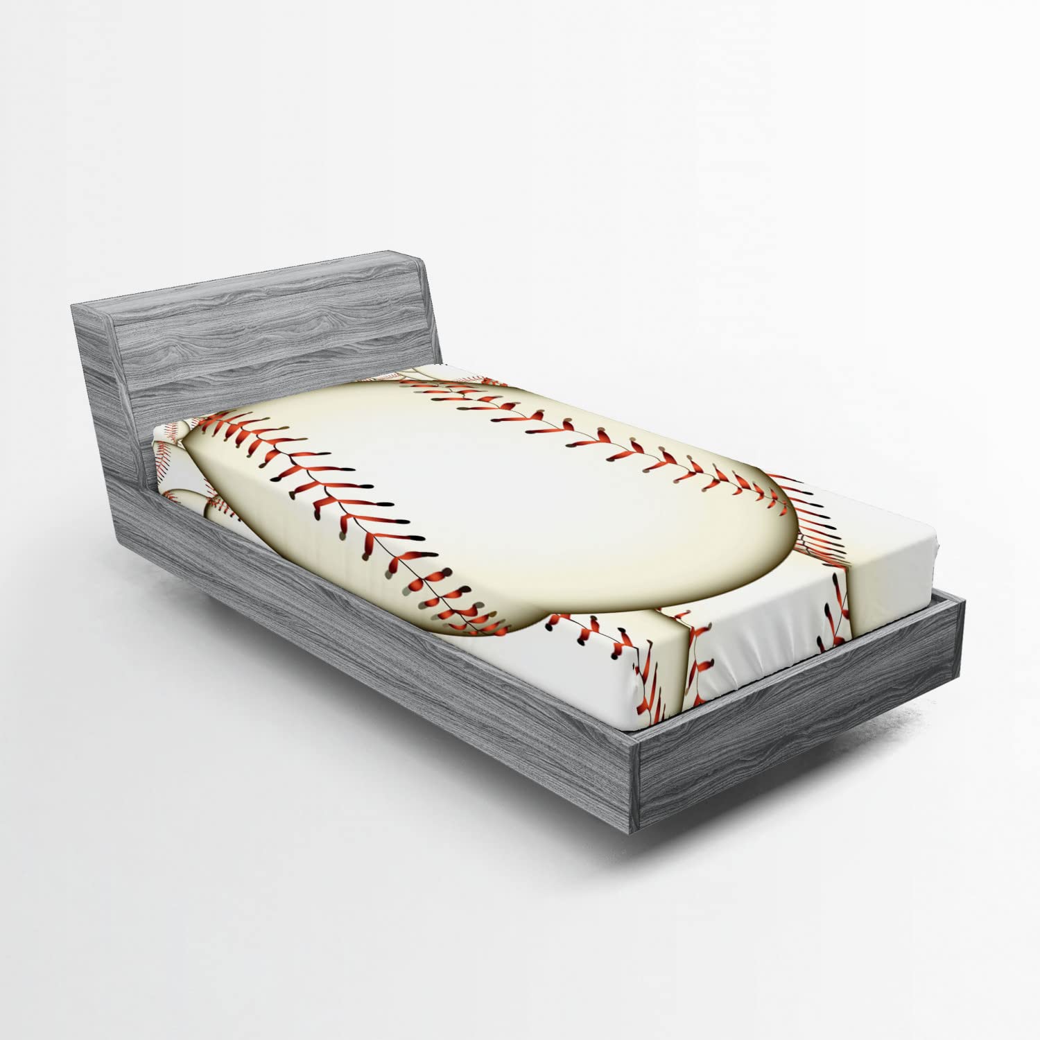 Ambesonne Baseball Fitted Sheet, Pattern of Baseball Balls Background Home Run Rules of The Game Success Score Print, Bed Cover with All-Round Elastic Deep Pocket for Comfort, Twin Size, Cream Red
