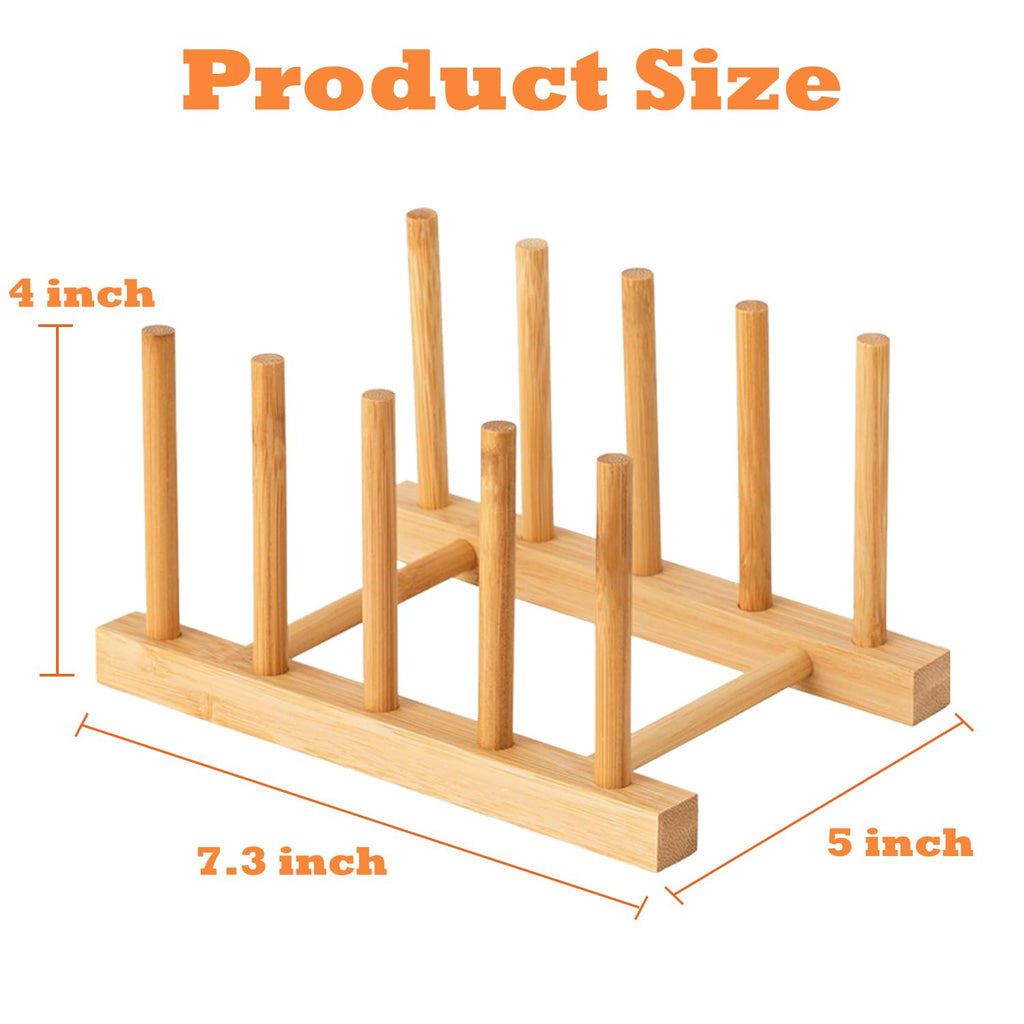Yuixoseu 4 Pcs Bamboo Wooden Dish Rack, Plate Organizer for Cabinet Space Saver and Kitchen Counter, Bowl/Cup/Pot Lid/Cutting Board Drying Holder (4 Slots)