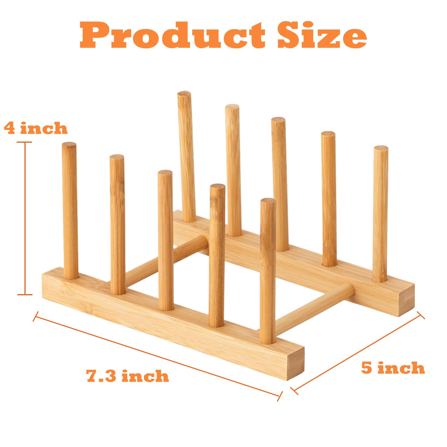 Yuixoseu 4 Pcs Bamboo Wooden Dish Rack, Plate Organizer for Cabinet Space Saver and Kitchen Counter, Bowl/Cup/Pot Lid/Cutting Board Drying Holder (4 Slots)
