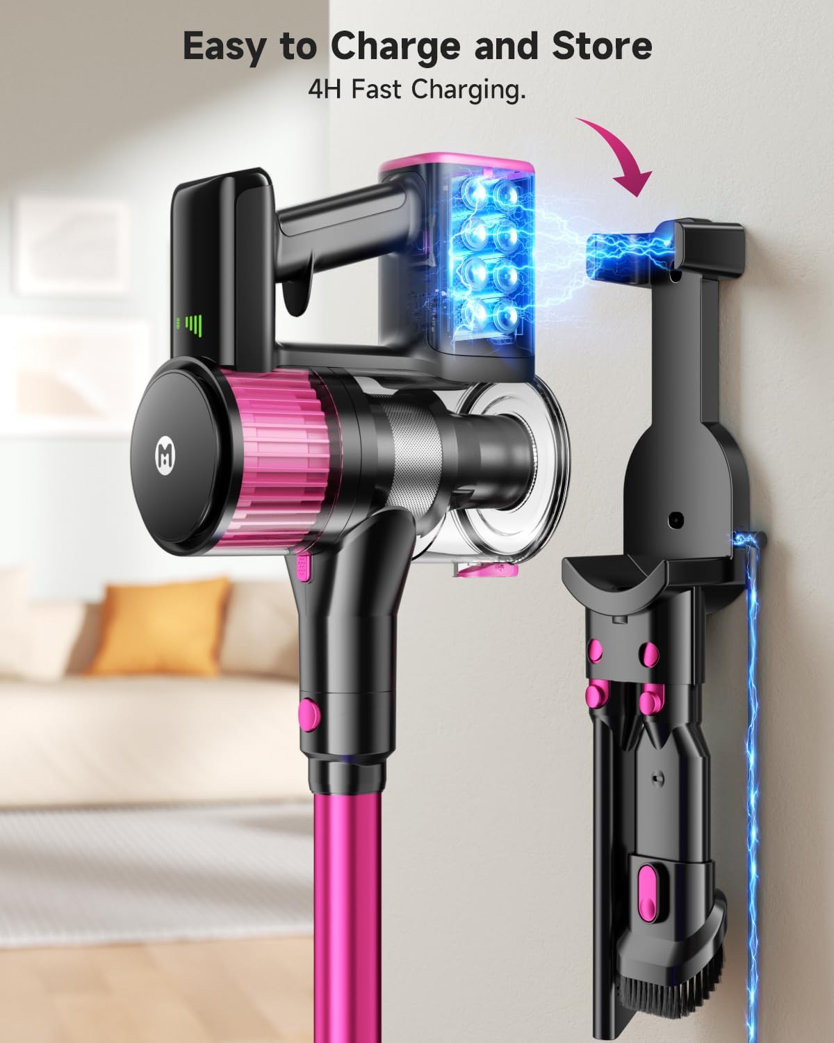 MYUAKO Cordless Vacuum Cleaner - Powerful 650W Suction, 75 Mins Runtime, 2L Capacity for Pet Hair & Carpets