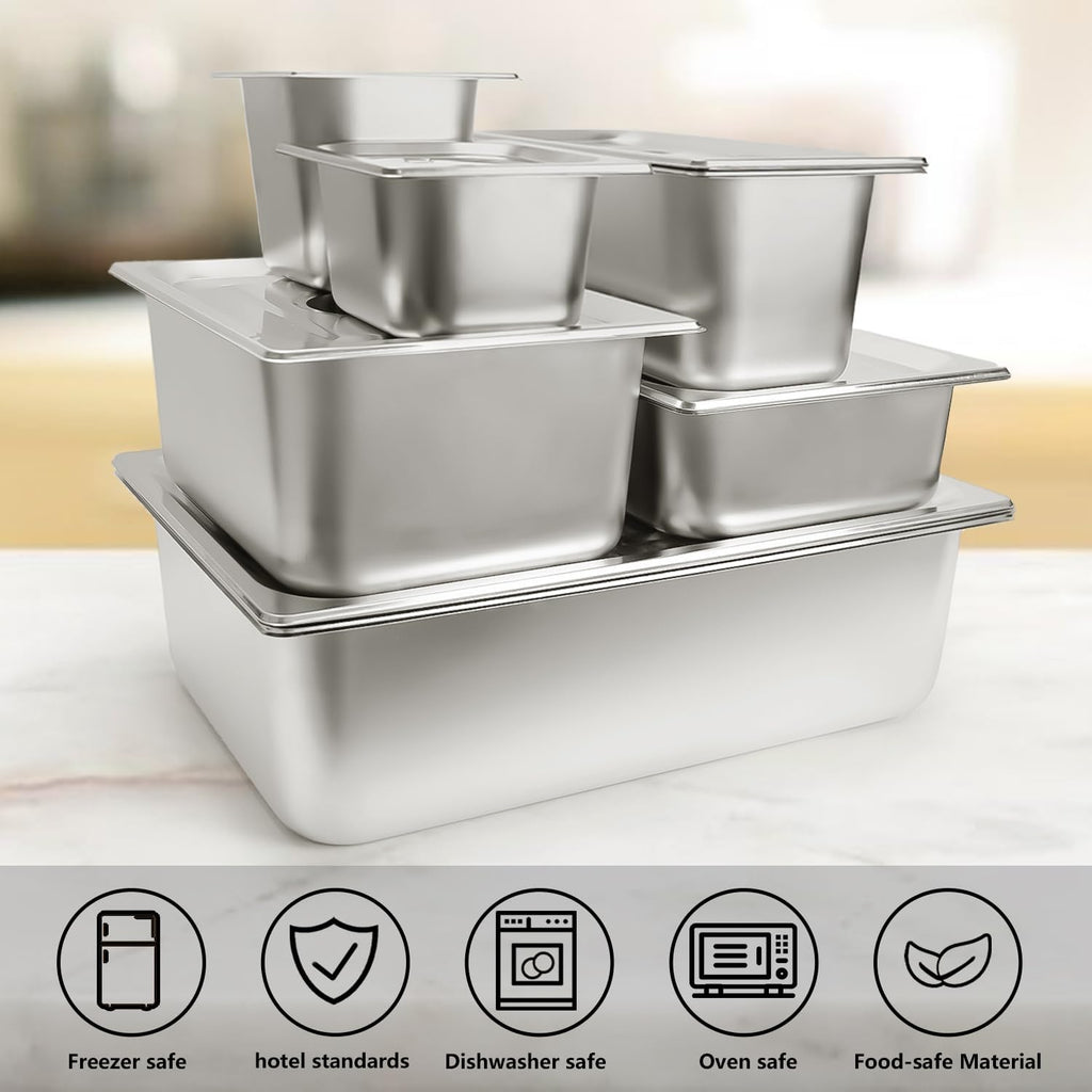 Skiennix Stainless Steel Hotel Pans - 1/2 Size, 2.5 Inch Deep, Anti-Jam Lids for Catering & Food Storage