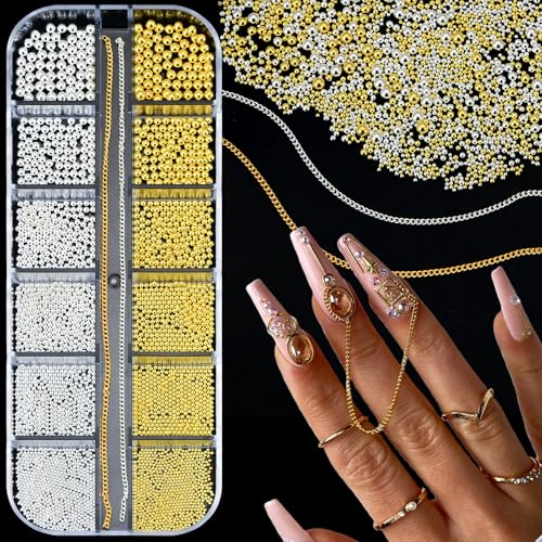 Silver and Gold Nail Beads Metal Caviar Beads Assorted Sizes