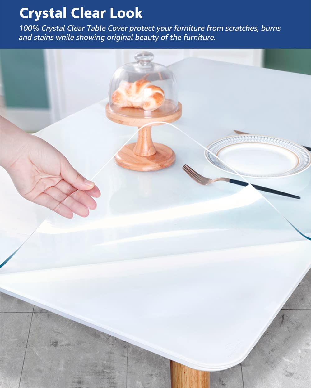 Soroel 38X120 Inch Clear Dining Room Table Cover Plastic Tablecloths Waterproof Office Desk Blotter Mat 1.5mm Thick Wood Furniture Topper Protector Pad for Night Stand End Side Table Kitchen Counter