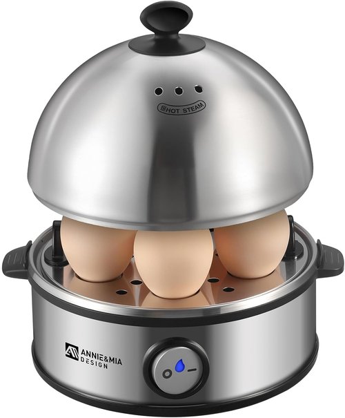 Annie & Mia Design Electric Egg Cooker - Stainless Steel 7 Egg Capacity, Multi-Function Poacher & Steamer