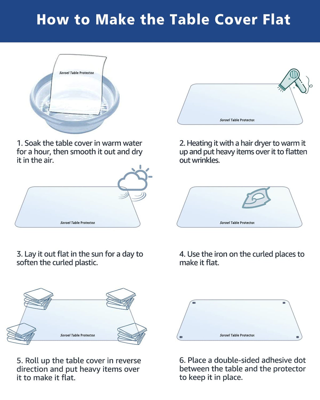 Soroel 38X120 Inch Clear Dining Room Table Cover Plastic Tablecloths Waterproof Office Desk Blotter Mat 1.5mm Thick Wood Furniture Topper Protector Pad for Night Stand End Side Table Kitchen Counter