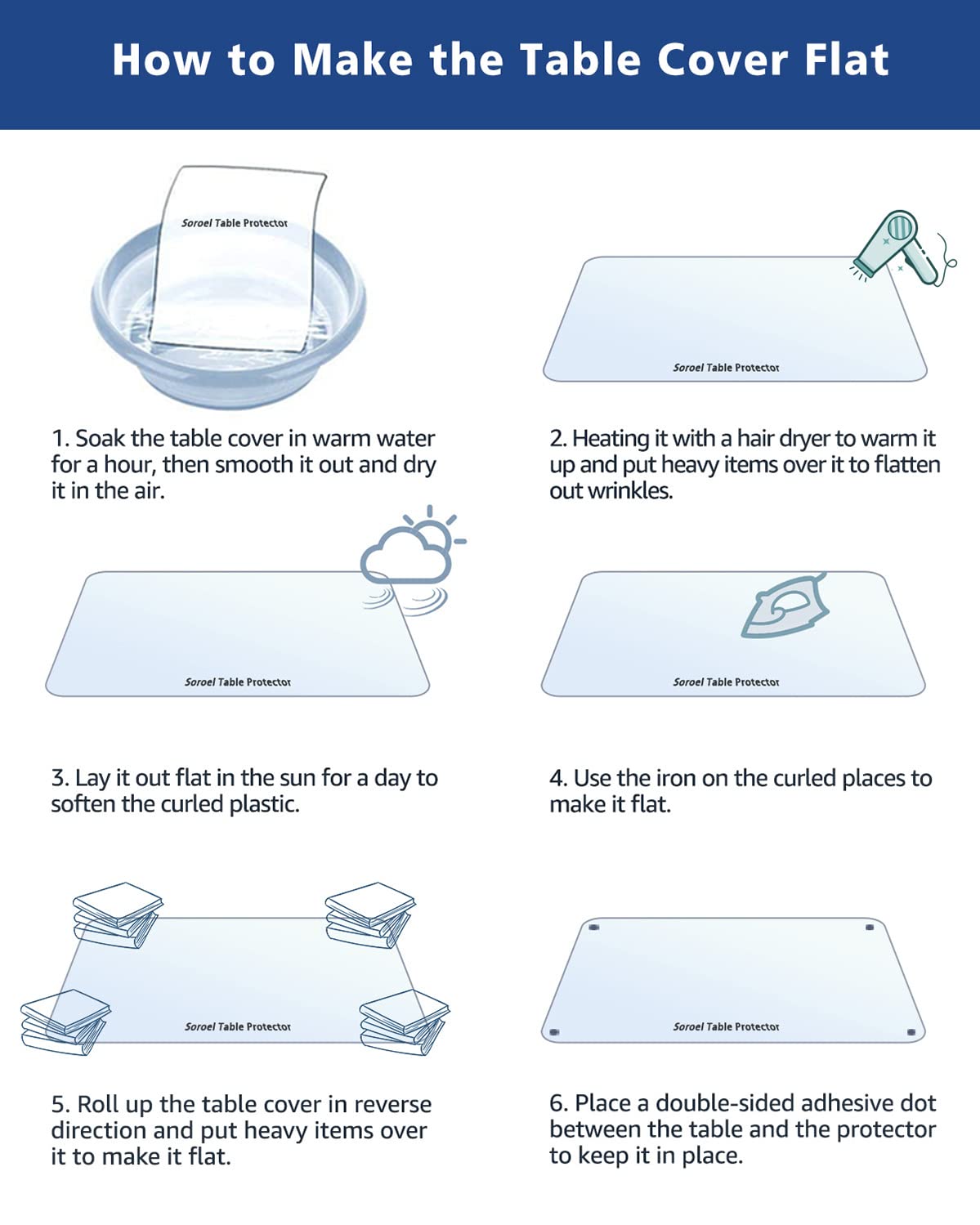 Soroel 38X120 Inch Clear Dining Room Table Cover Plastic Tablecloths Waterproof Office Desk Blotter Mat 1.5mm Thick Wood Furniture Topper Protector Pad for Night Stand End Side Table Kitchen Counter
