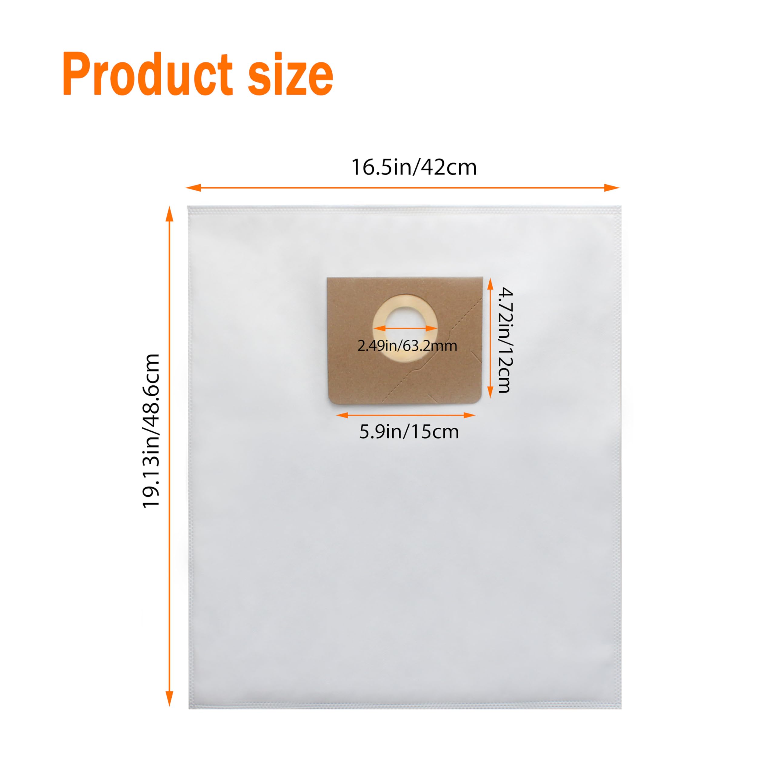 31345061010 Filter Bag for Fein Turbo I Vacuums, Replacement Dust Bags for Turbo 1 Vacuum, Tear-Resistant Non-woven Vacuum Filter Bag 2-3 Times More Capacity, Filter Bag for Dustex 25L Model, 5 Pack