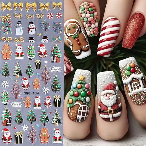 Christmas Nail Stickers 4 Sheets Self-Adhesive Winter Decals