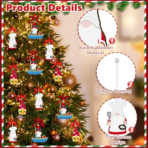 Chef Gnome Christmas Ornament - Wooden Hanging Decor for Home & Kitchen