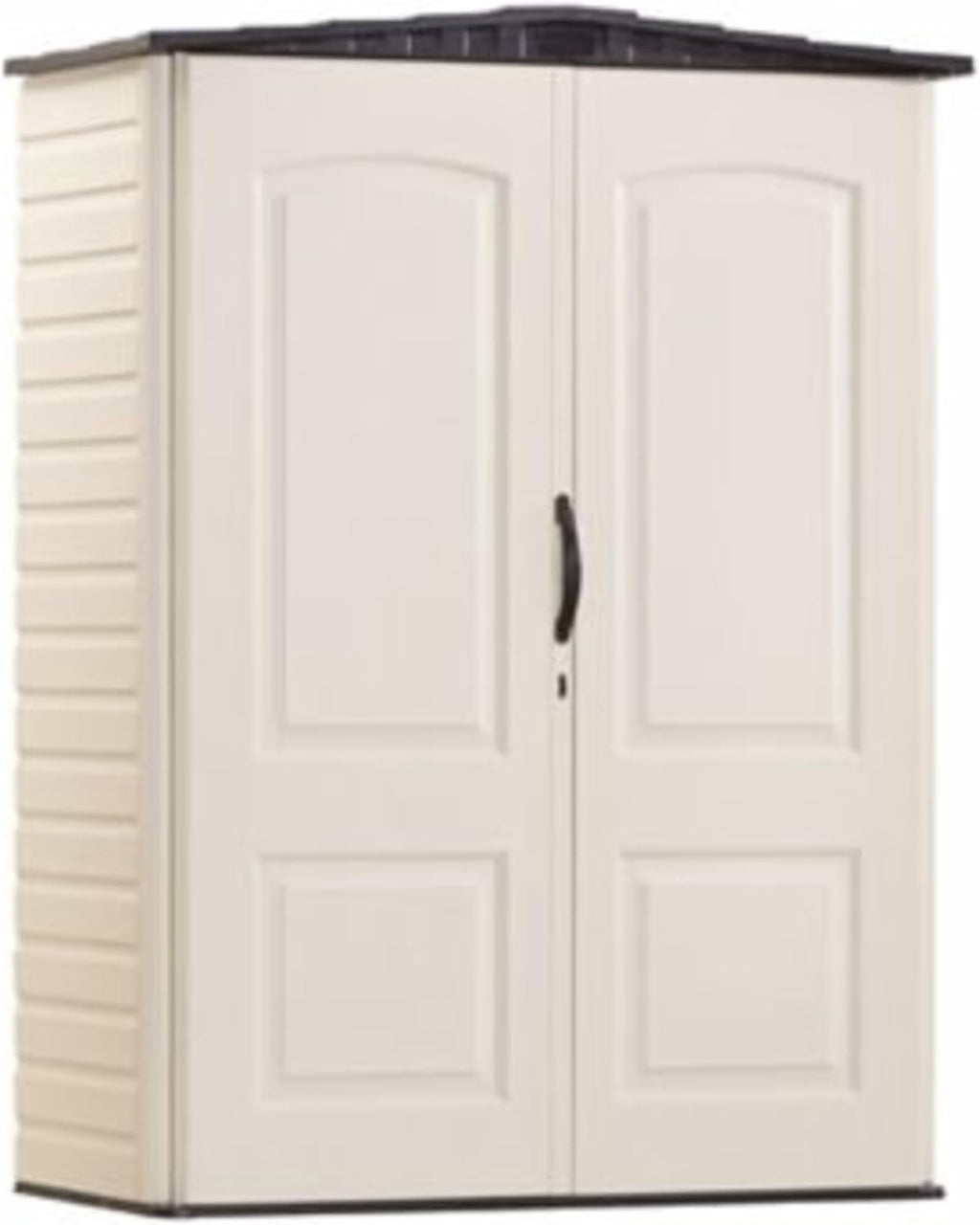 Rubbermaid Small Vertical Resin Outdoor Storage Shed - Weather Resistant, Beige/Brown, 2.3 x 4.6 Ft | Ideal for Backyard, Garden Tools & Patio Cushions