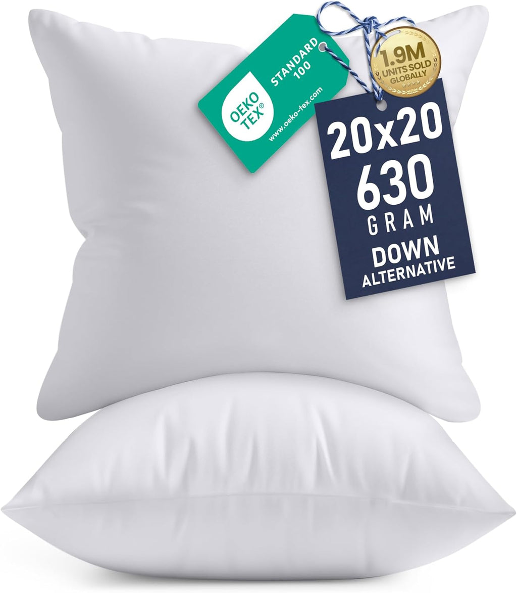 Utopia Bedding 20x20 Pillow Inserts - Set of 2 White Decorative Cushions for Sofa & Bed - Soft & Fluffy