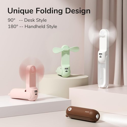 JISULIFE 3-In-1 Hand Fan - Powerful Wind, Power Bank & Flashlight | Compact & Foldable Design