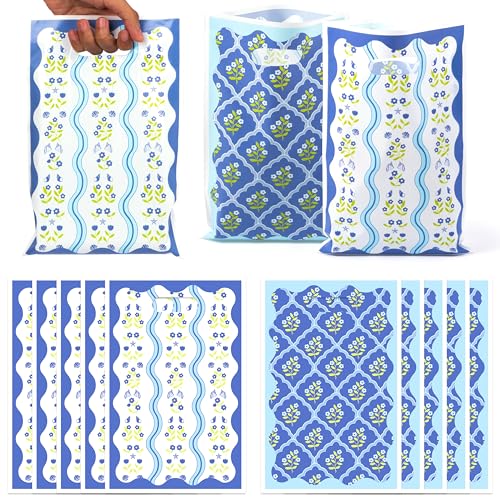 50Pcs Coastal Floral Wavy Gift Bags for Parties - 6.5x10 in
