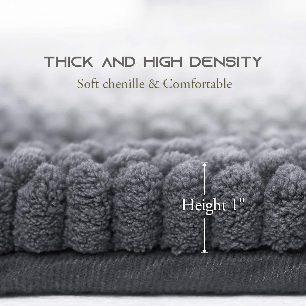 NICETOWN Grey Bathroom Rug, Extra Thick Indoor Outdoor Durable Doormat for Front Door, Anti-Slip Soft Plush Chenille Shaggy Bath Living Room Bedroom Mat, Water Absorbent Floor Carpet (1 PC, 47 x 17)