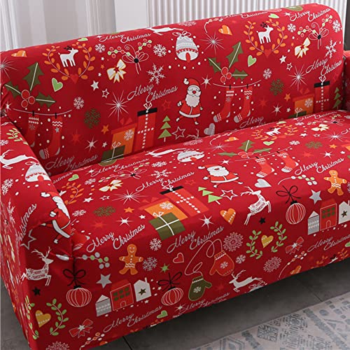 Christmas Sofa Cover Santa Claus Elastic 3 Seater Couch Protector - Red