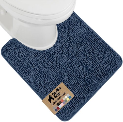 GORILLA GRIP Plush Chenille Bath Rug Mat - Soft, Absorbent, Machine Washable | Navy Blue, Oval Toilet Base