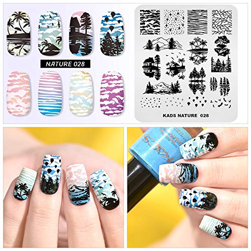 Rolabling Nature Scenery Nail Stamping Plate - Mountain Lake Palm Tree Art