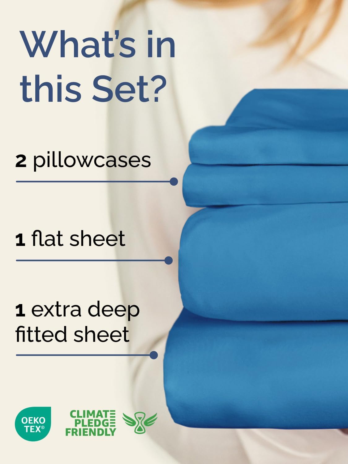 Skiennix Extra Deep Twin XL Sheet Set - 4 Piece Breathable Cooling Bedding - Soft Wrinkle-Free Denim Blue