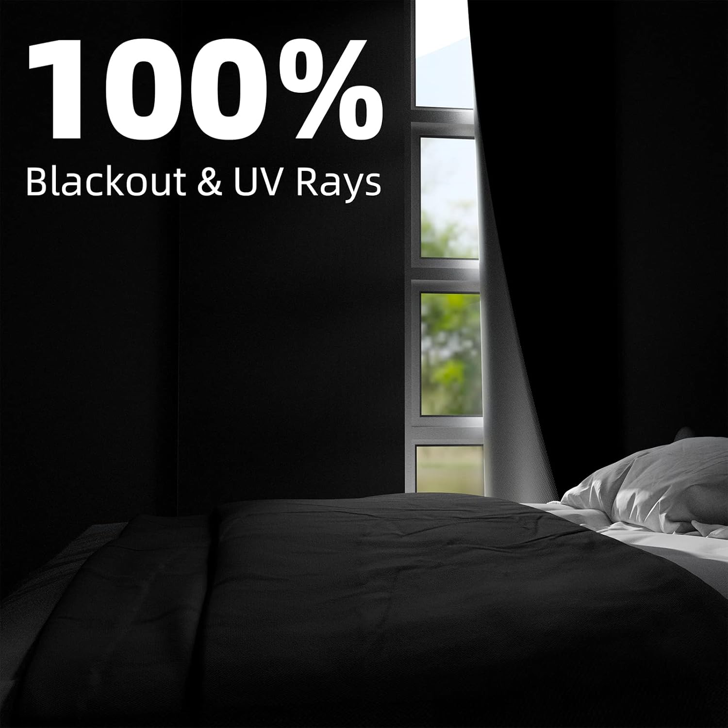 NIGHTON Portable Blackout Curtains - 100% Light Blocking, Adhesive Hook & Loop, 40" x 59", Black