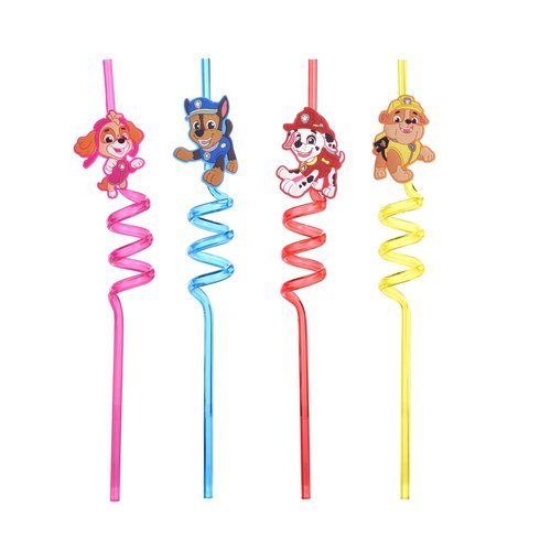 Paw Patrol Reusable Crazy Straws for Kids, 4 Pcs Colorful Hard Plastic Curly Drinking Straws, Birthday Party Supplies, Party Favors, Fun Cartoon Straws for Juice & Ice Cream