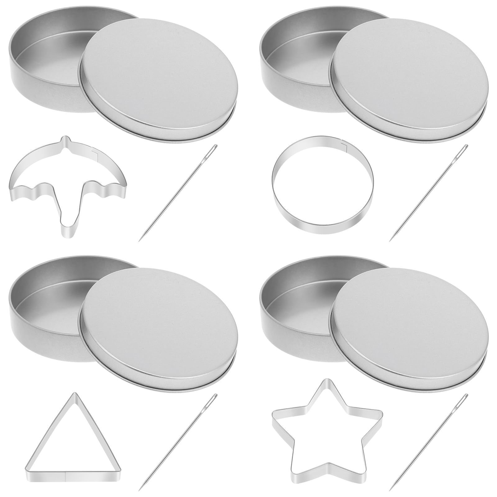 PRETYZOOM Set of 12 Korean Sugar Candy Making Tools, Dal-gona Stainless Steel Cookie Cutters Game Kit Mold with Umbrella, Triangle, Star Round Biscuit Mold for Christmas, Valentine's Party Kits