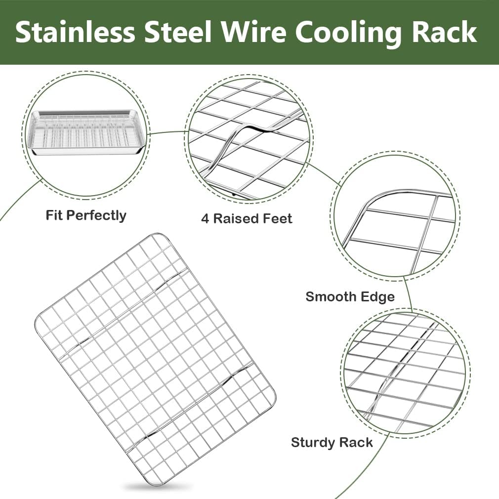 ROTTAY Small Baking Sheet Pan Set - 2 Stainless Steel Cookie Sheets with Wire Racks | Heavy Duty, Warp Resistant, 9 x 7 x 1 Inches