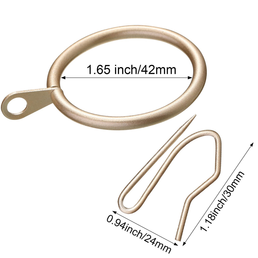 Hotop 30 Pcs Metal Drapery Curtain Rings 0.98/1.26/1.65 inch Interior Diameter and 30 Pcs Hanging Curtain Drapery Pin Hooks for Window Door Shower(Champagne Gold,42mm)