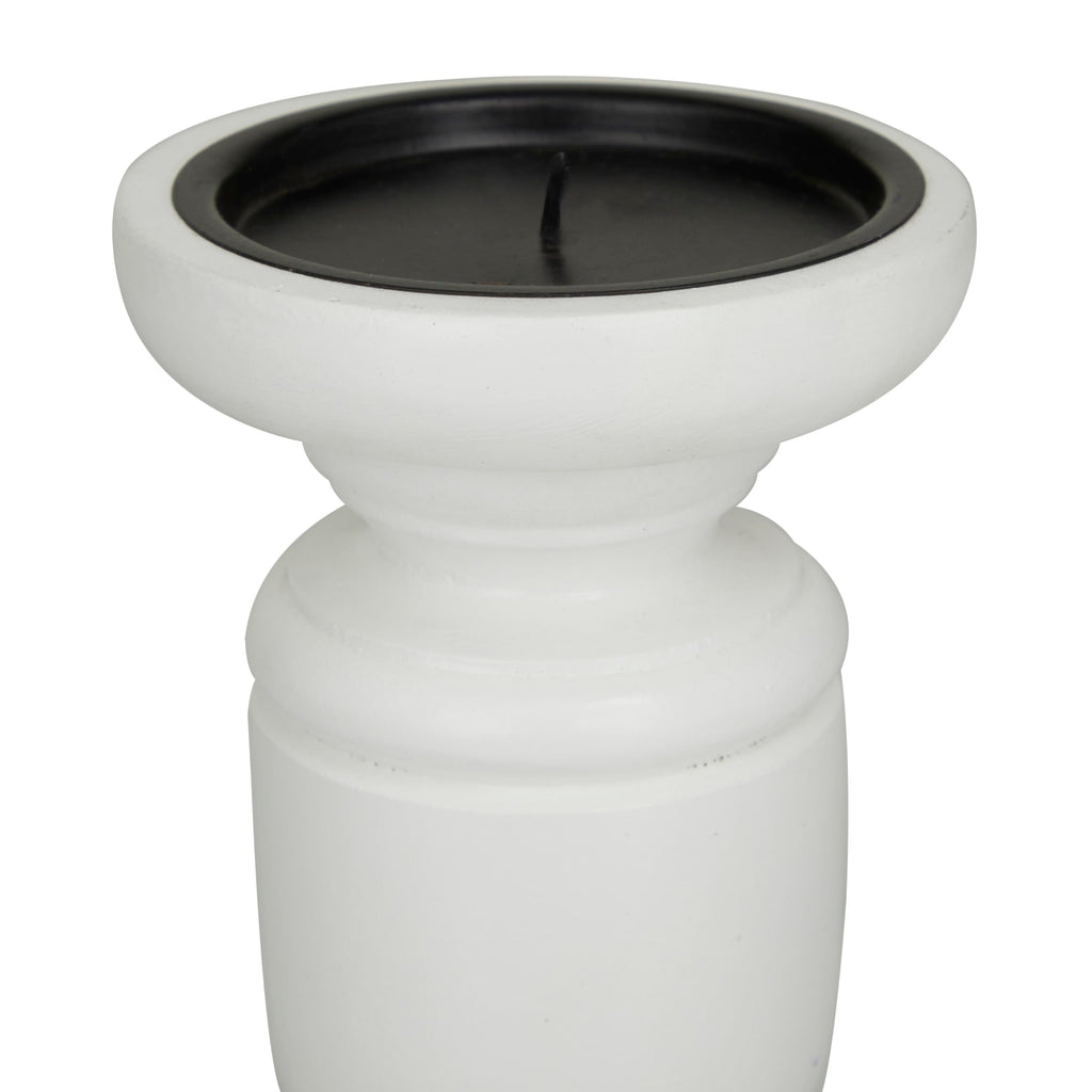 Deco 79 Mango Wood Turned Style Pillar Candle Holder, Set of 3 10", 8", 6"H, White