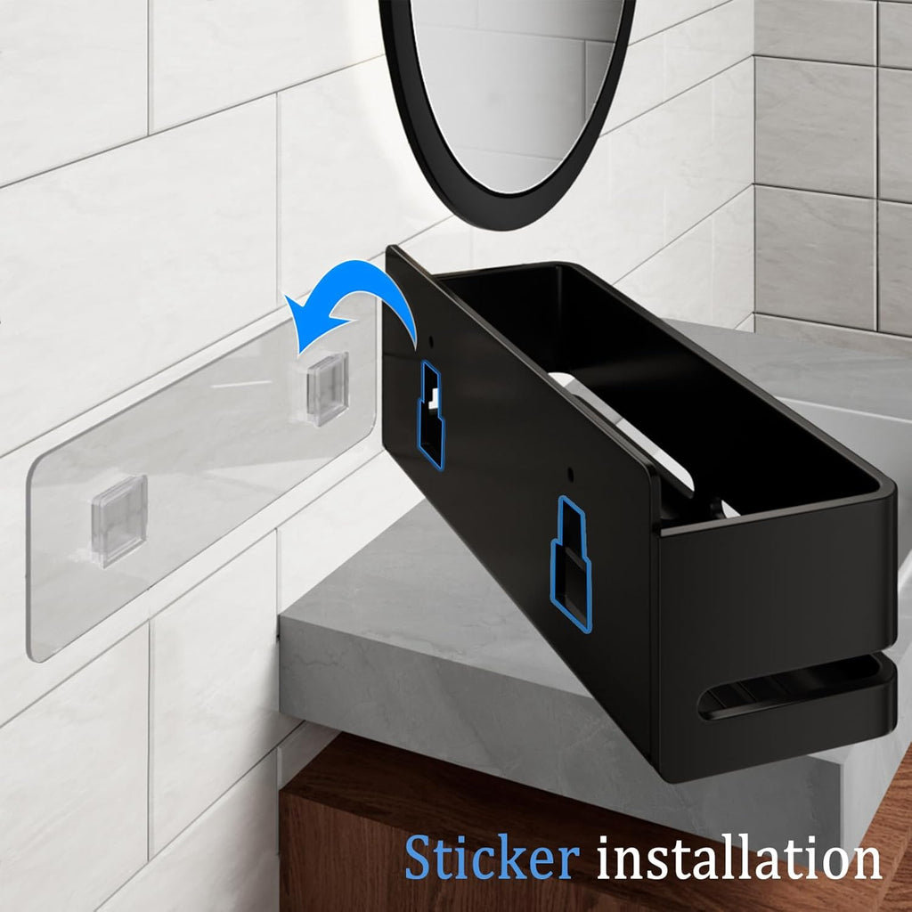Skiennix Shower Caddy - Heavy-Duty No-Drill Bathroom Organizer | 2-Pack Black Metal Storage Shelf