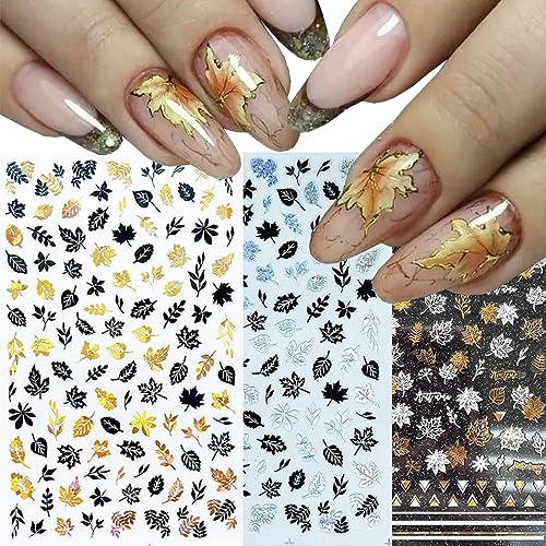Fall Maple Leaf Nail Art Stickers 8 Sheets 3D Thanksgiving Decals