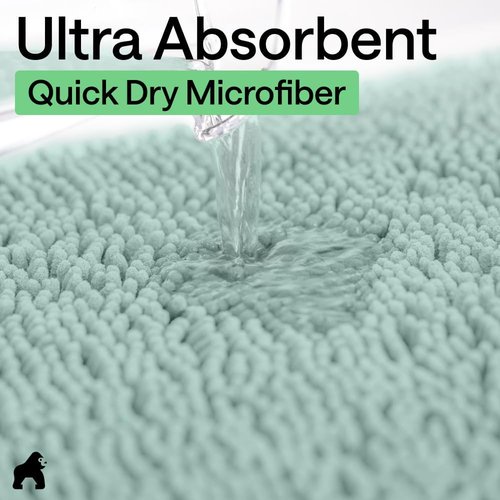 GORILLA GRIP Bath Rug Mat - Thick Soft Absorbent Chenille | Quick Dry Microfiber, 24x17, Seablue