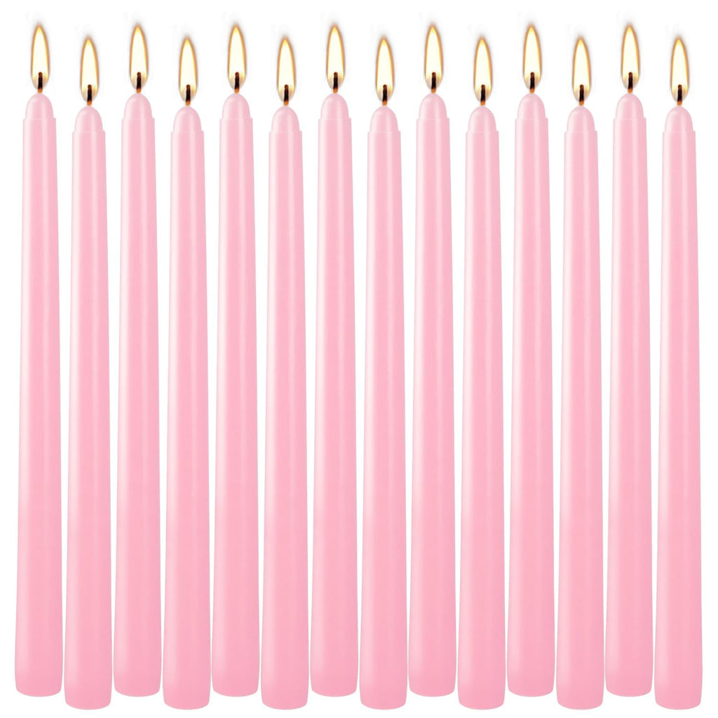 14-Pack Pink Taper Candles - 10 Inch Unscented Dripless Candlesticks, Long Burning for Weddings, Bridal Showers, Valentine's Day & Romantic Dinner Parties