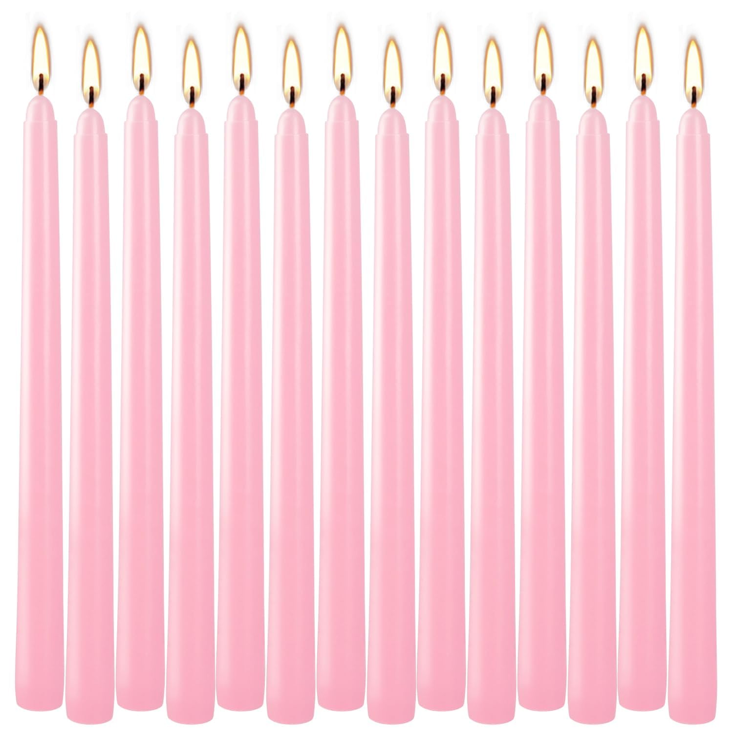 14-Pack Pink Taper Candles - 10 Inch Unscented Dripless Candlesticks, Long Burning for Weddings, Bridal Showers, Valentine's Day & Romantic Dinner Parties