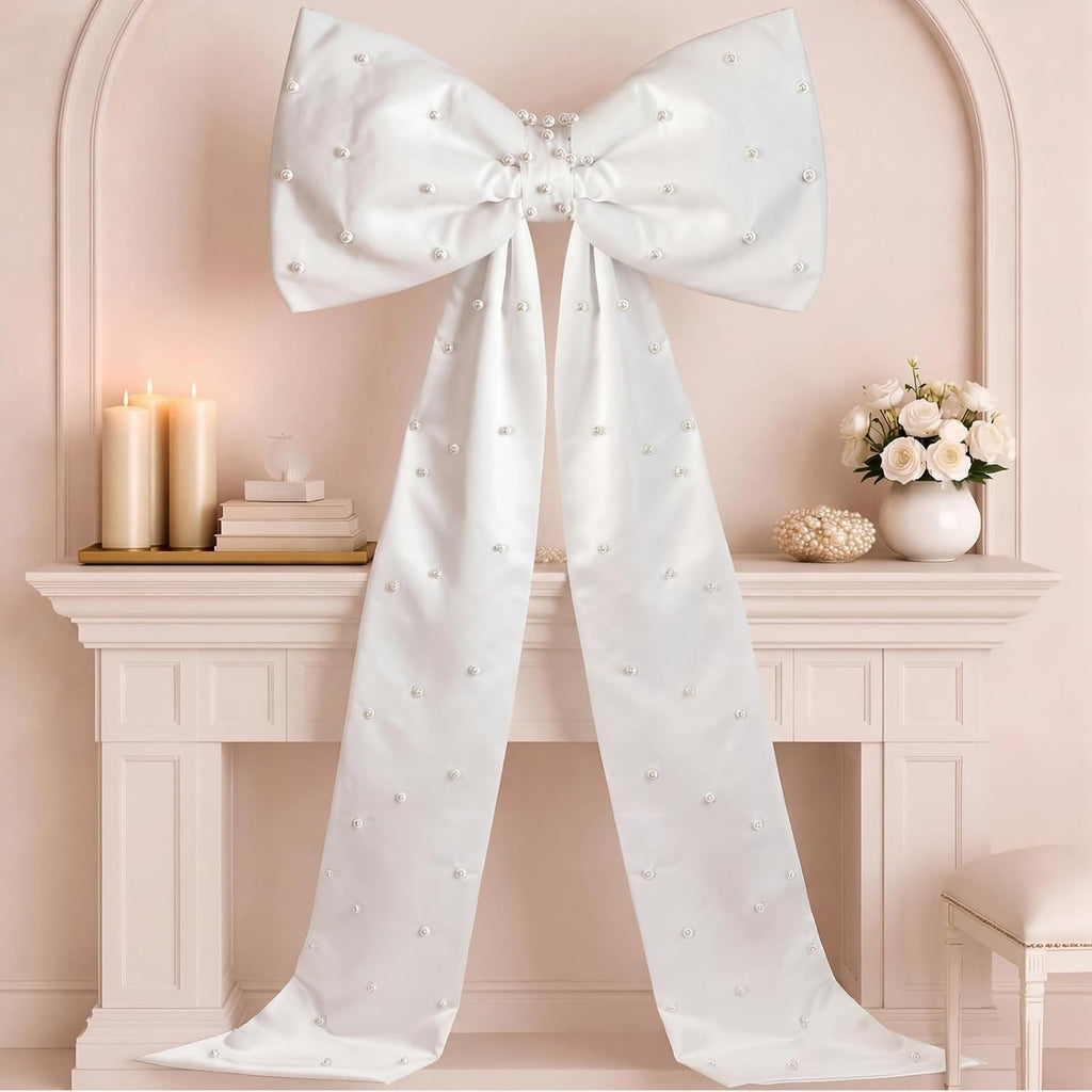 Skiennix Giant White Bow - Oversized 40 x 24 Inch Satin Ribbon Decor for Weddings & Parties