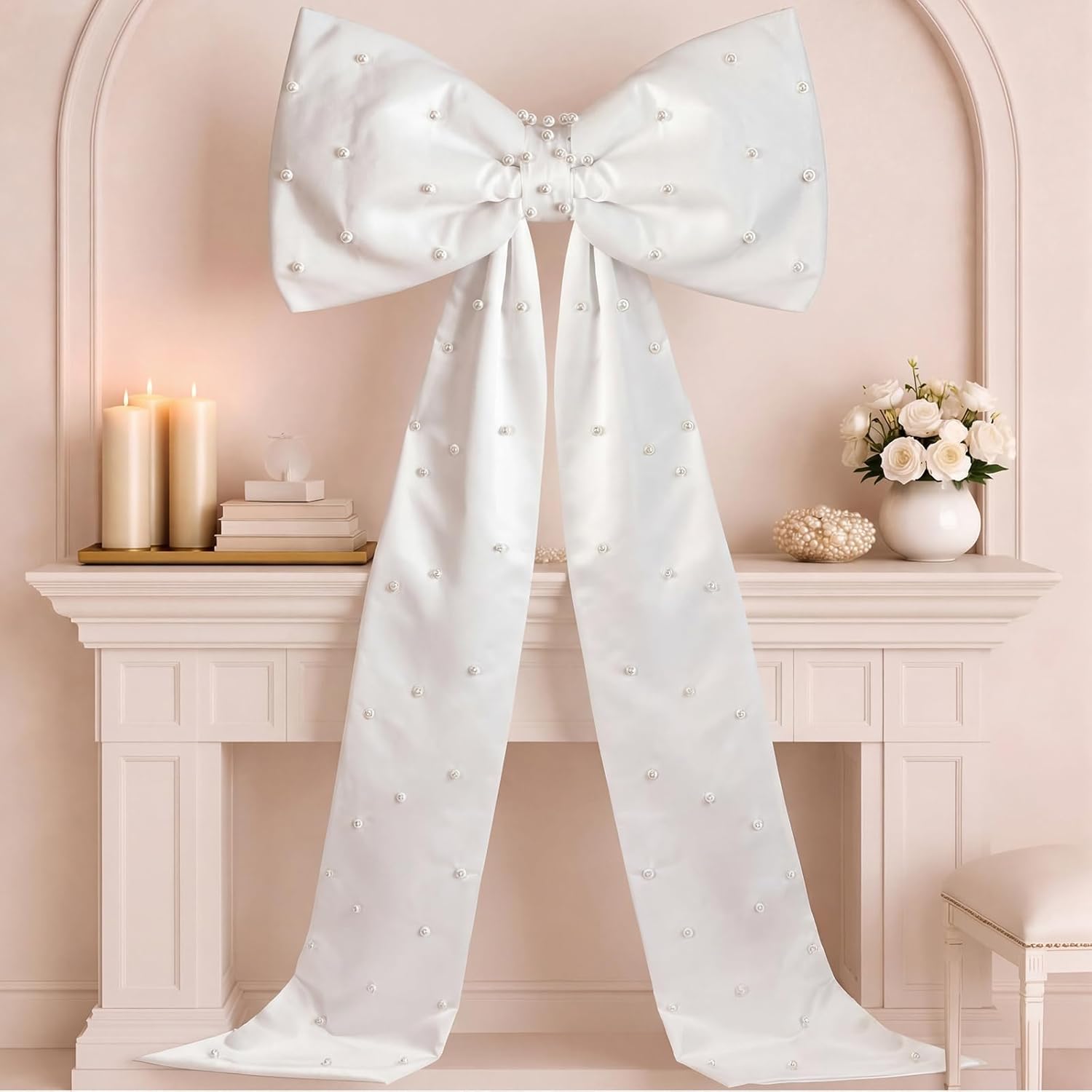 Skiennix Giant White Bow - Oversized 40 x 24 Inch Satin Ribbon Decor for Weddings & Parties