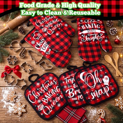 Qinyoung Christmas Kitchen Oven Mitts & Pot Holders Set - Buffalo Plaid