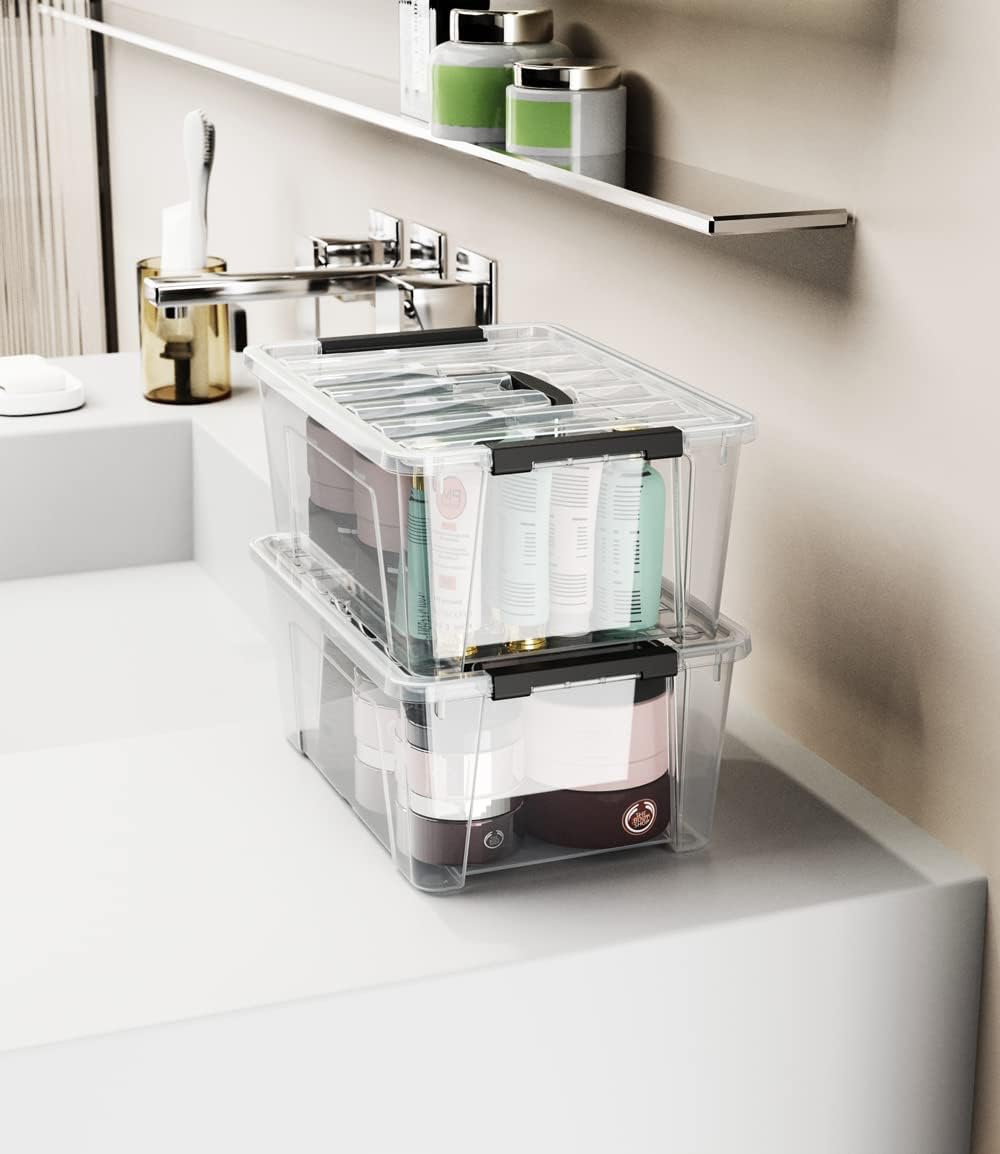 WYT 12-Pack Clear Plastic Storage Bins - 5-Quart Containers with Lids & Latch Buckles | Organize with Ease