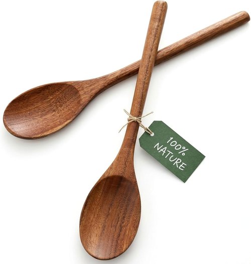 HAKSEN Wooden Cooking Spoons - 12-Inch Natural Acacia Utensils with Comfort Grip | Perfect Kitchen Gifts